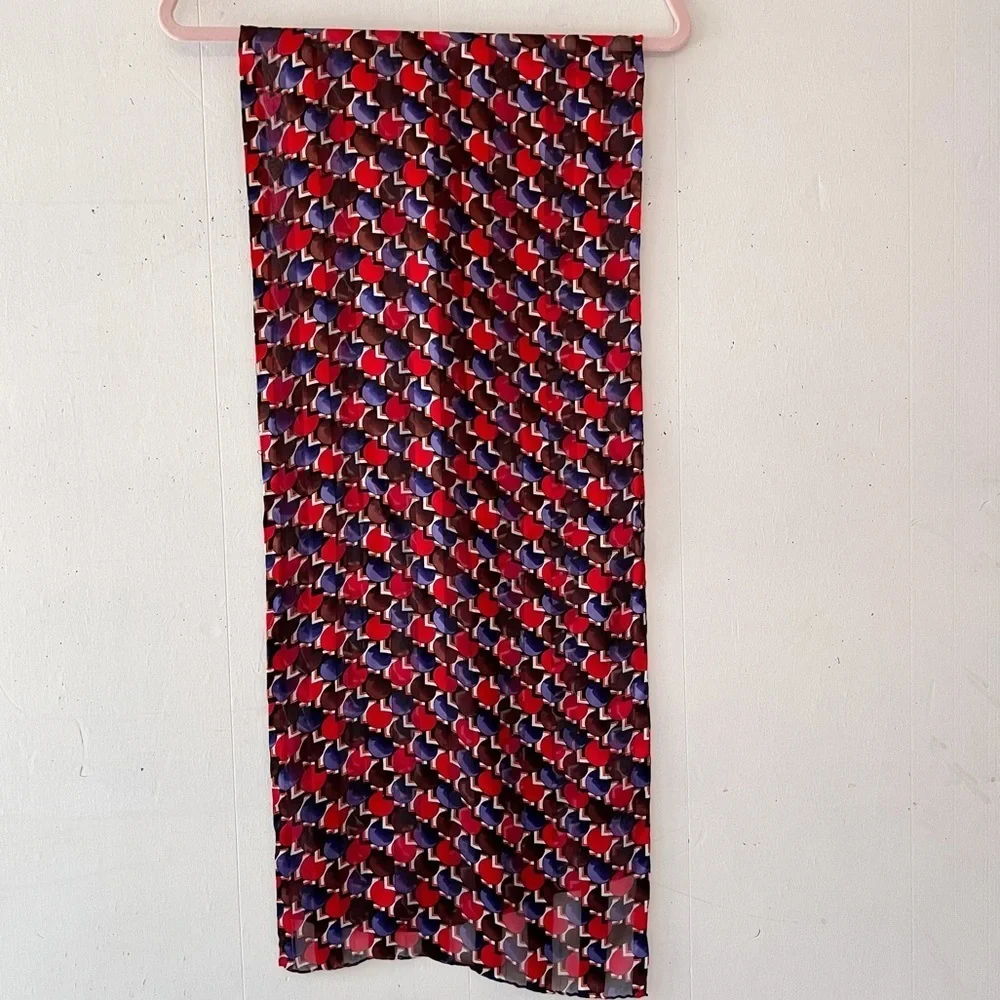 Vintage Geometric Print Silk Oblong Scarf